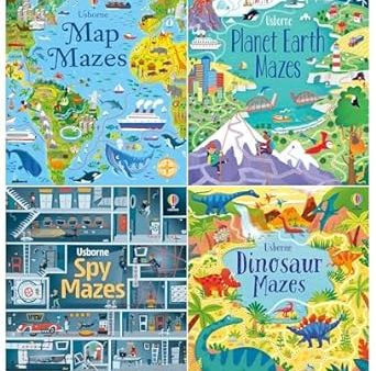 Usborne Mazes Series 4 Books Set (Maps, Planet Earth, Spy, Dinosaur) Sale